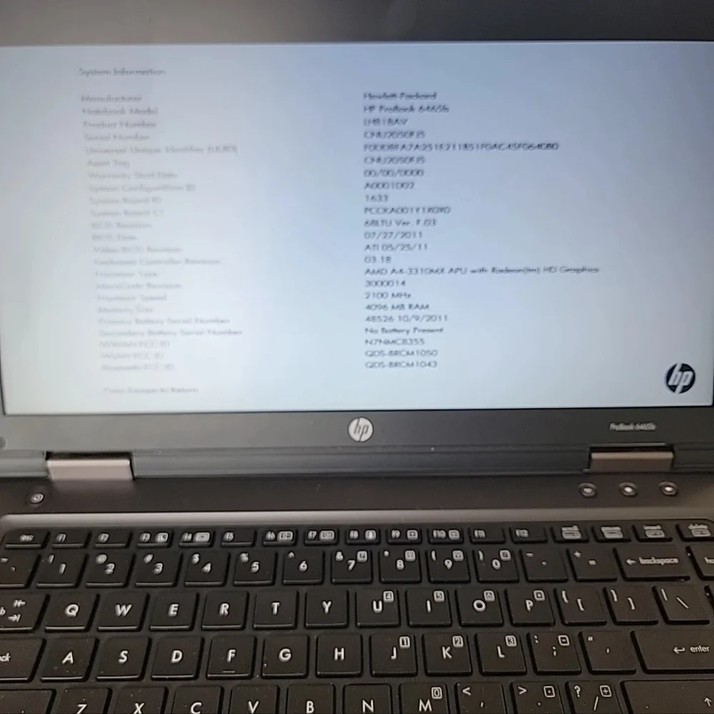 HP ProBook 6465b Laptop Works Hard Drive And Memory Wiped